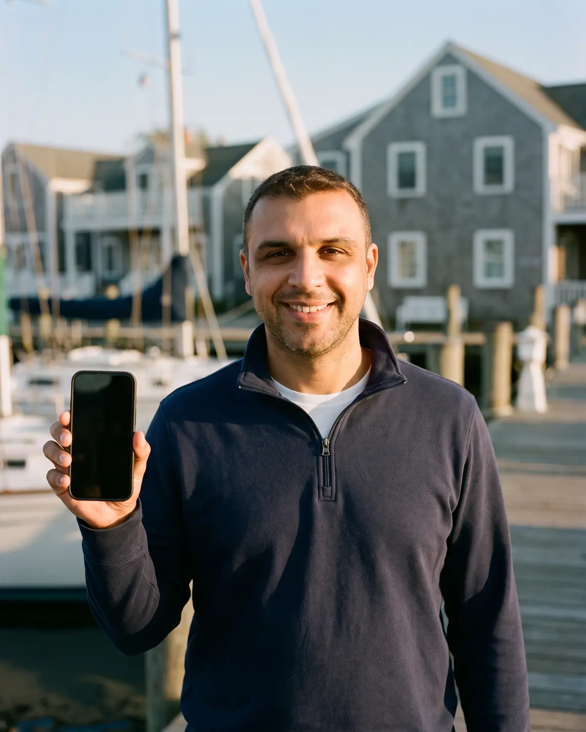 David Dragas, founder of Vidd AI, holding his phone.